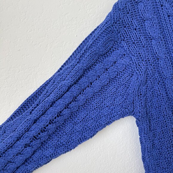 Aran Crafts Sweater Womens Large Blue Cable Knit Ireland Cotton Top L - Picture 4 of 9